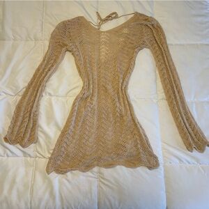 Beige Crochet Backless Coverop